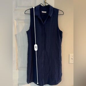 EUC Equipment Femme Navy eyelet collar sleeveless button silk lined shift dress